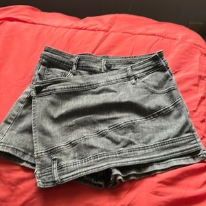 Washed gray denim shorts mini skirt